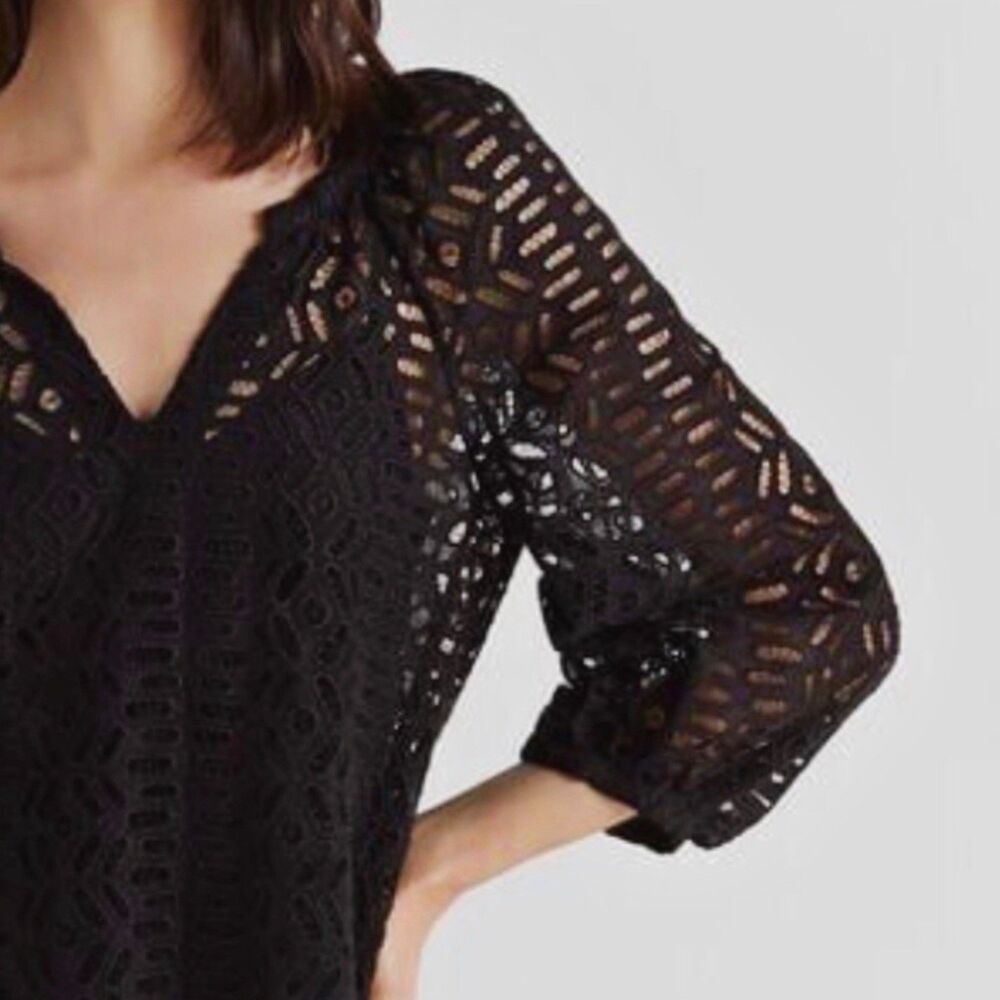 Club Monaco Dress Small Mini Black Vacation Resort Beach Eyelet All Over NWT